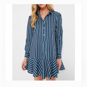 Tuckernuck Lagoon Stripe Callahan Long Sleeve Shirt Dress Size XL Ruffle Hem